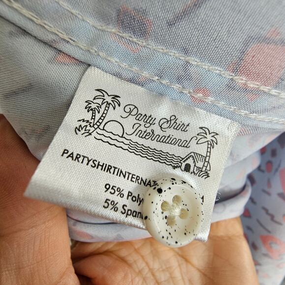 PSI International Shirt Blue All Over Print Short Sleeve Button Front Men S - Picture 8 of 9